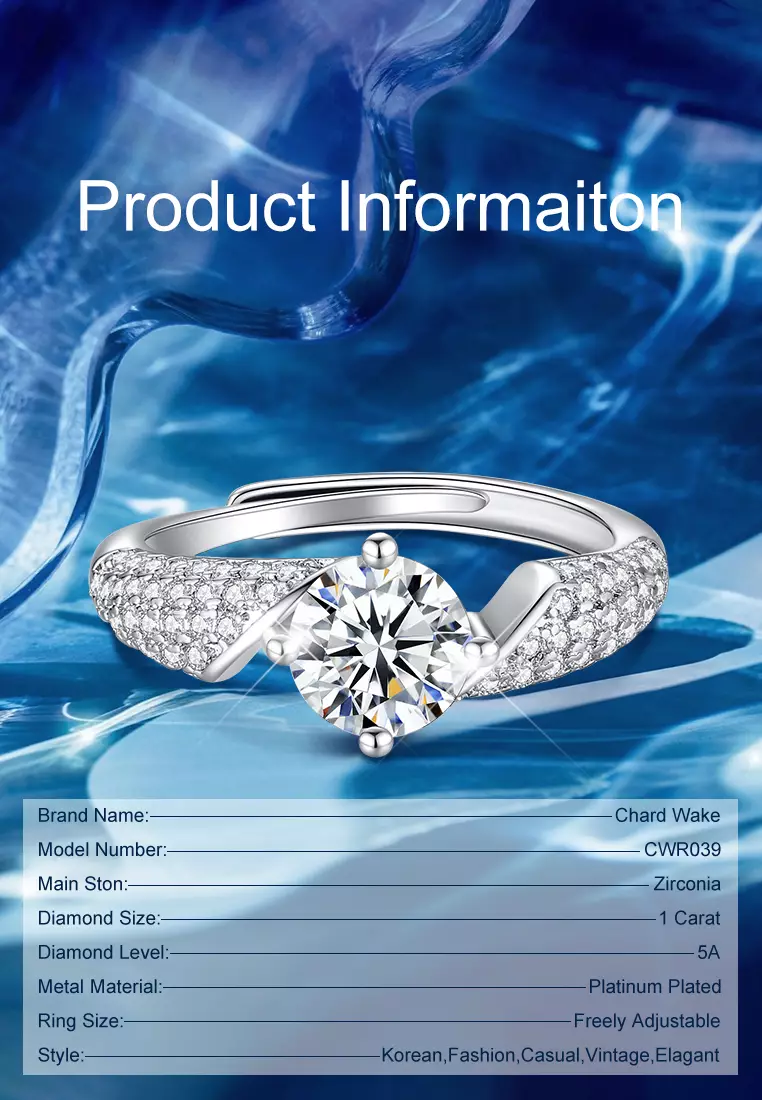 Cincin Wanita Berlian Perhiasan Adjustable Tunangan Anti Luntur Dilapisi Platinum Cincin Cewek COD silver