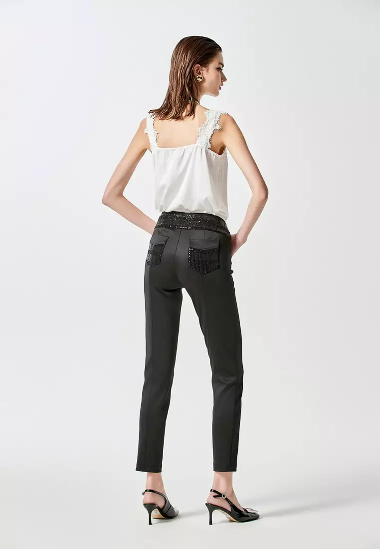Sequin Slim Fit Black Pants