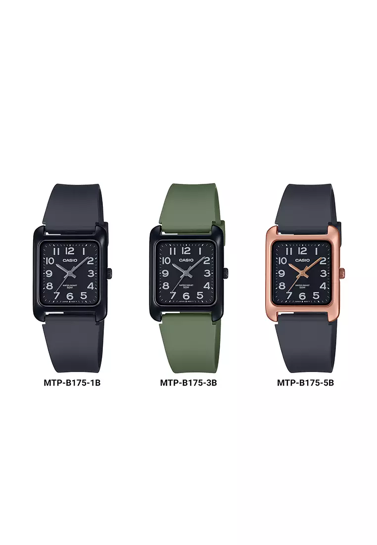 Casio MTP-B175-3BV - Jam Tangan Analog Wanita - Black Aluminium Case - Green Resin Strap