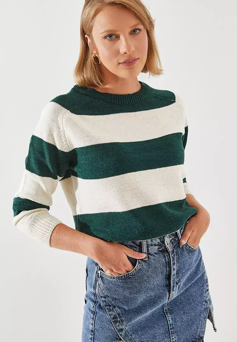 Stripe Raglan Sleeves Sweater