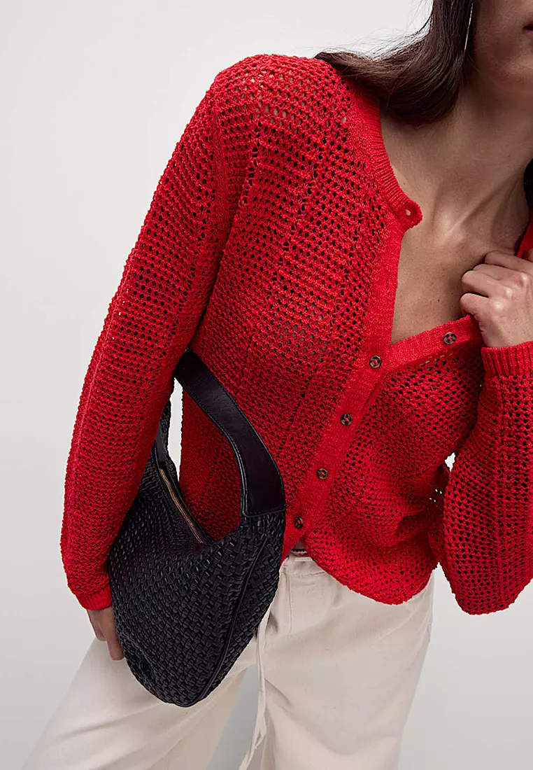 Cotton Rich Open Stitch Cropped Cardigan