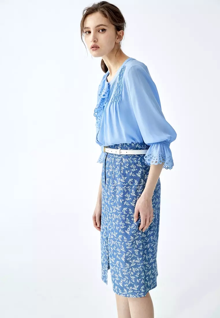 Coral Reef Print Front Slit Skirt