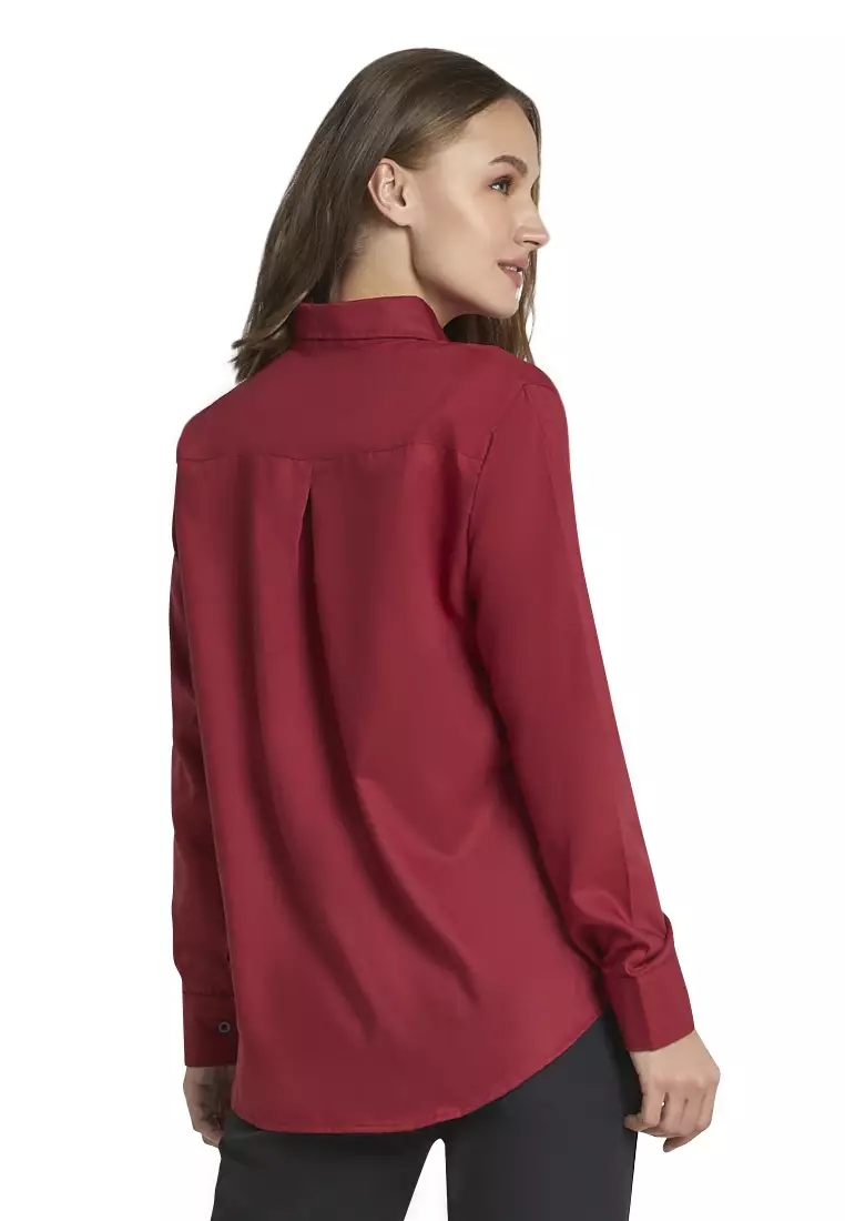 Zwetta Kemeja Lengan Panjang Plain Shirt Basic Atasan Wanita Regular Fit - Maroon