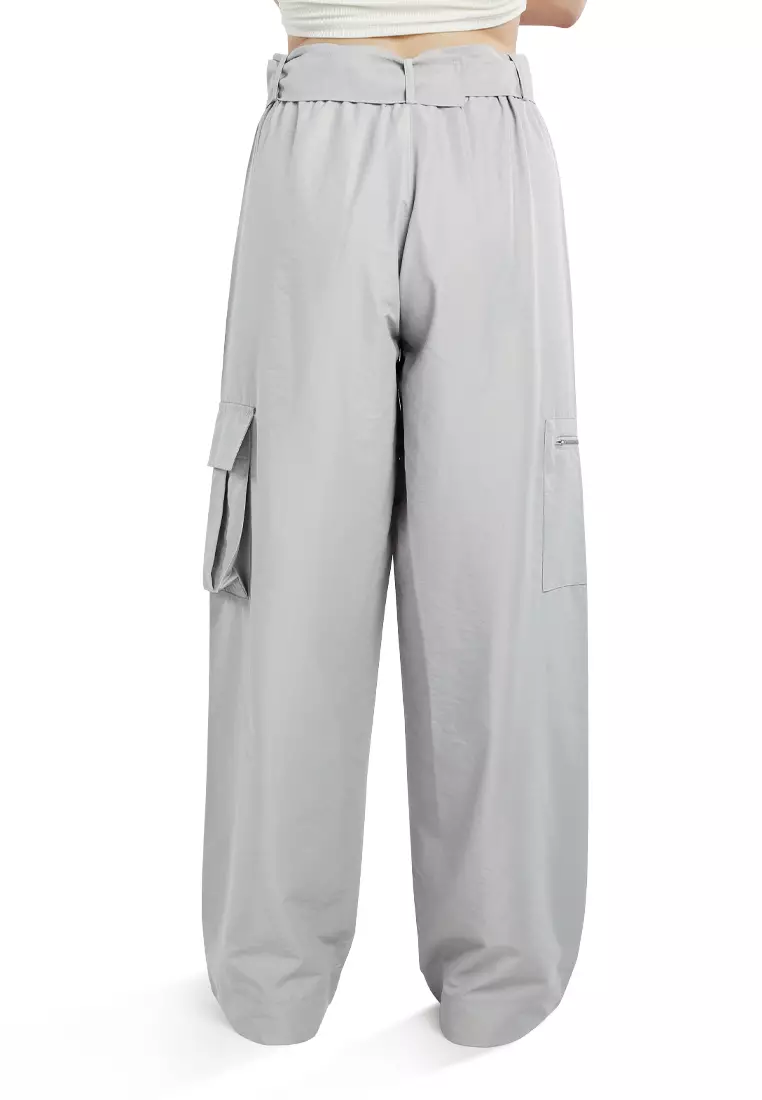 Light Grey Woven Cargo Pants With Belt
