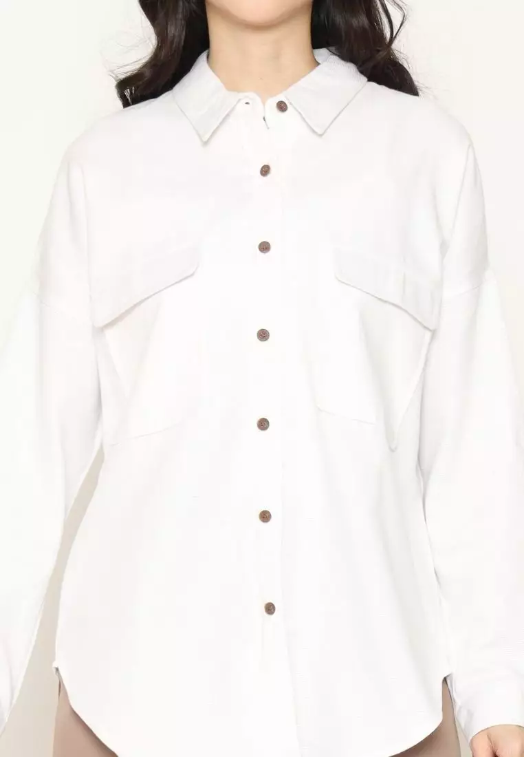 Urban Exchange Ariana Waffle White Shirt - Atasan Kemeja Outer Putih