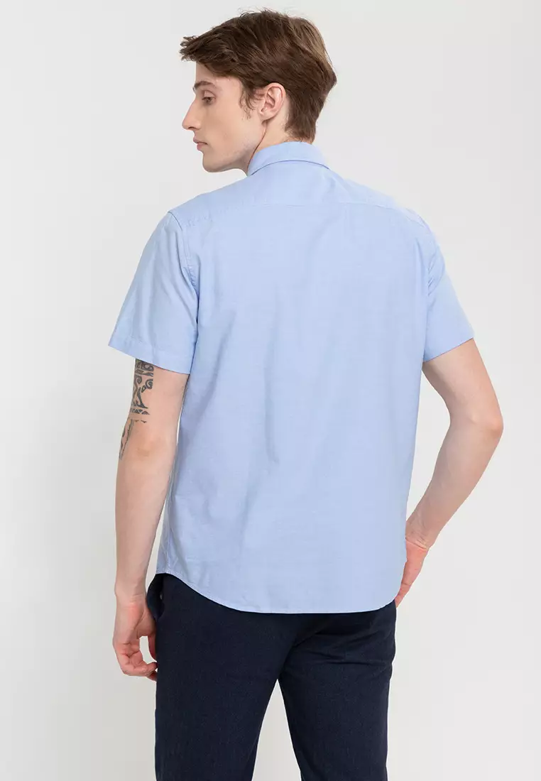 Woven Short Sleeves Casual Oxford Pea Shirt