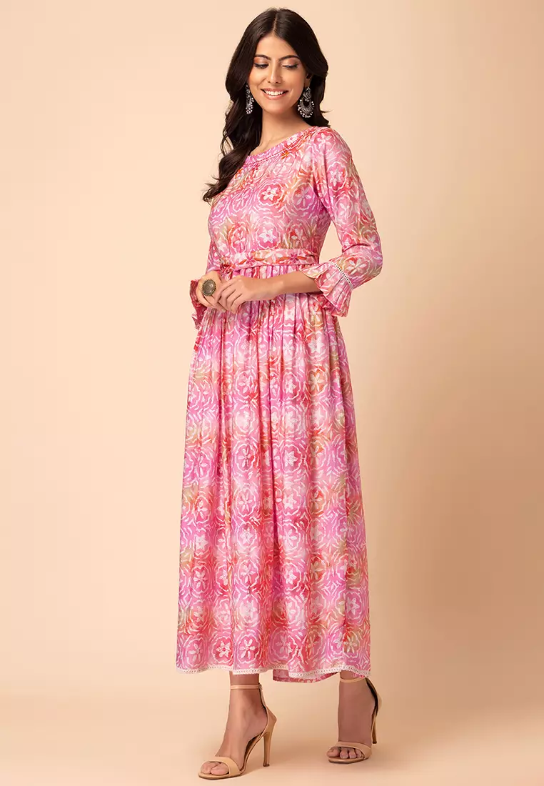 Bright Pink Batik Print Viscose Maxi Dress