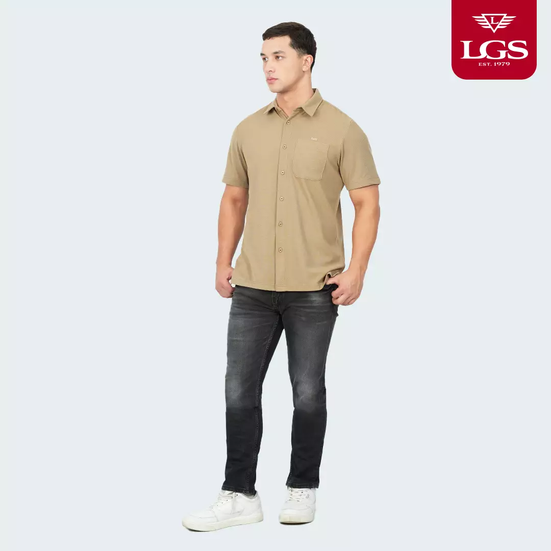 LGS - Max Collection - Kemeja Casual Pria - Slim Fit - Lengan Pendek - Brown - JSH.391.S2076F.1034.C