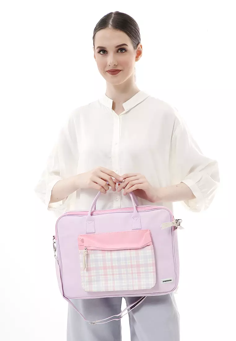 Keysia Tas Laptop Selempang Front Pocket Desain Simple - Purple Kotak