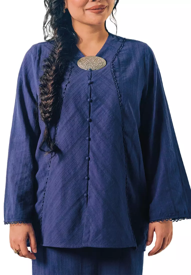 UMMA Seroja Loose Modern Kebaya in Navy Blue