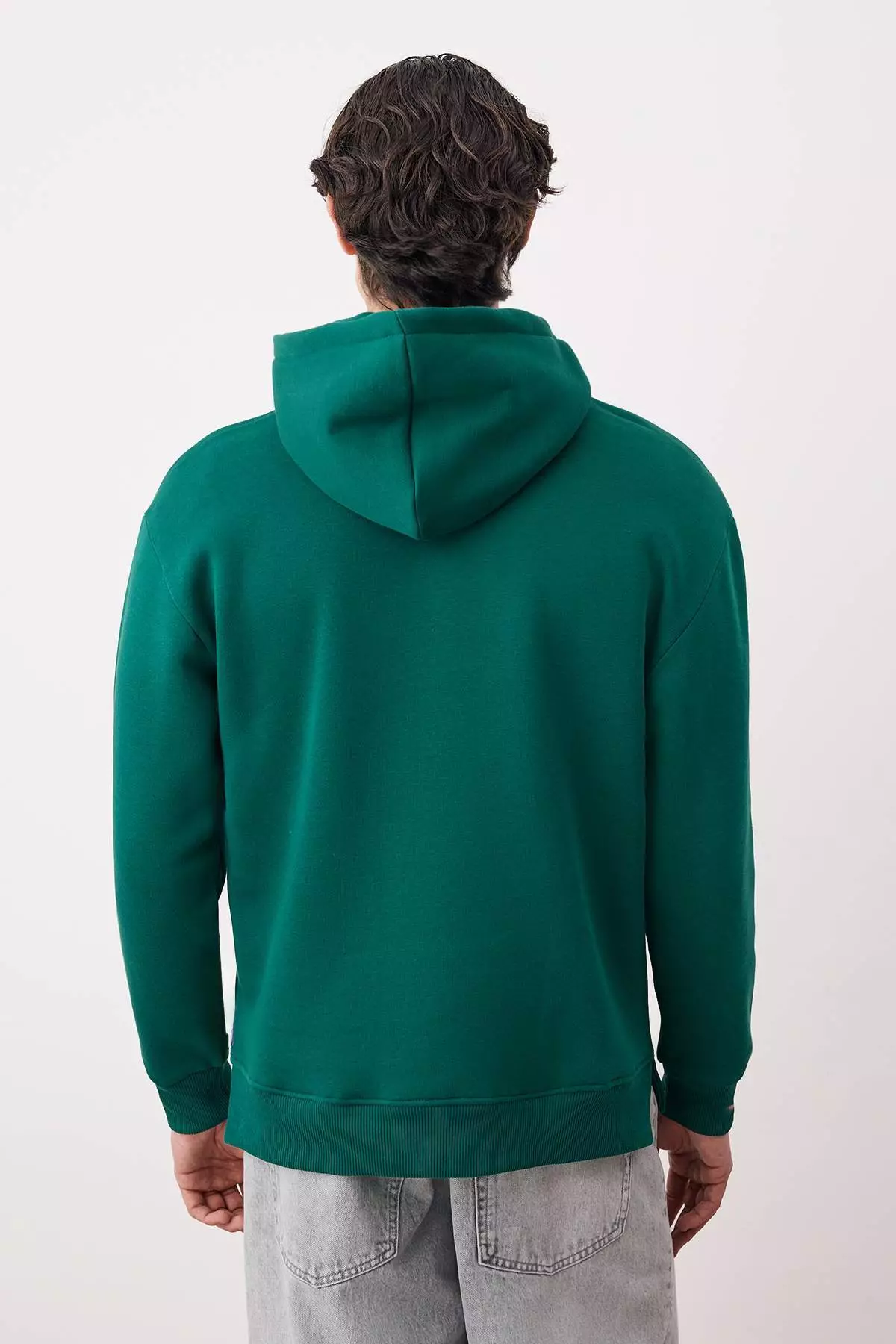 Emerald Green Oversize/Loose Cut Zipper Hooded Basic Sweatshirt With Fleece Inside Tmnaw25Sw00050