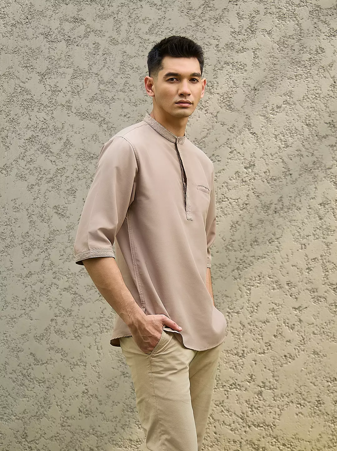 OXCON Kemeja koko Tangan 3/4 Bordir Hasbi Mocca