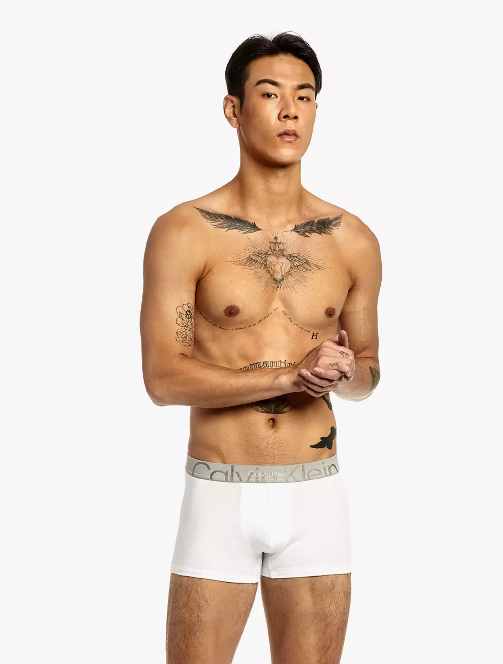 CK UNDERWEAR - EMBOSSED ICON COTTON TRUNKS - white