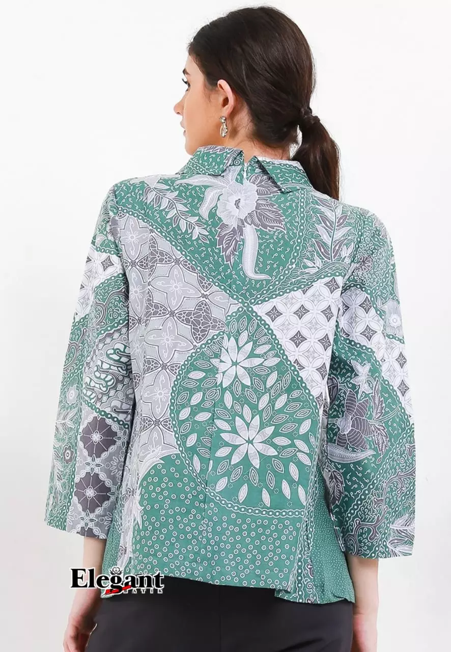 Blouse Batik Dahlia Ijo Premium Slimfit Elegant