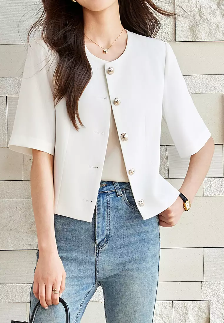 Round Neck Half Sleeve Blazer YGH-EQ86822