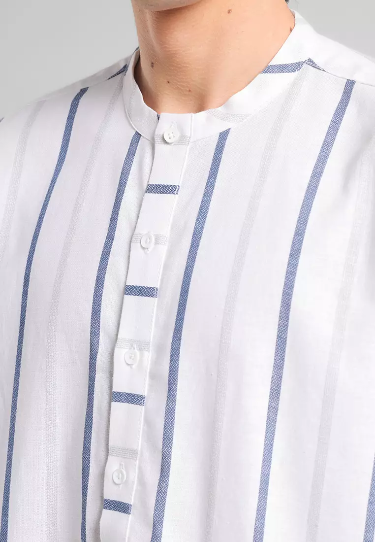 MANZONE X Adipati Dolken - Kemeja Koko Shanghai Lengan Panjang Pria Ezzat Comfort Fit - White Warna White