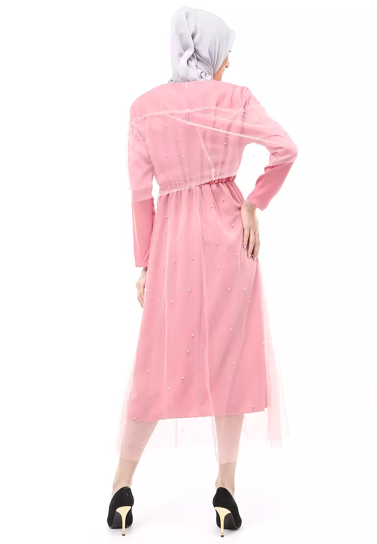 Riany Gamis Brukat Muslimah Wanita Motif Hiasan Long Dress Regular Fit - Dusty