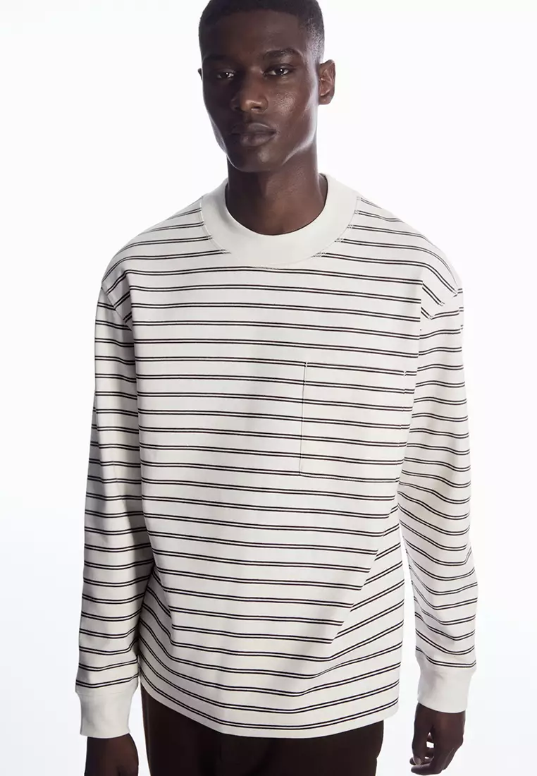 Striped long cheap sleeve mock neck