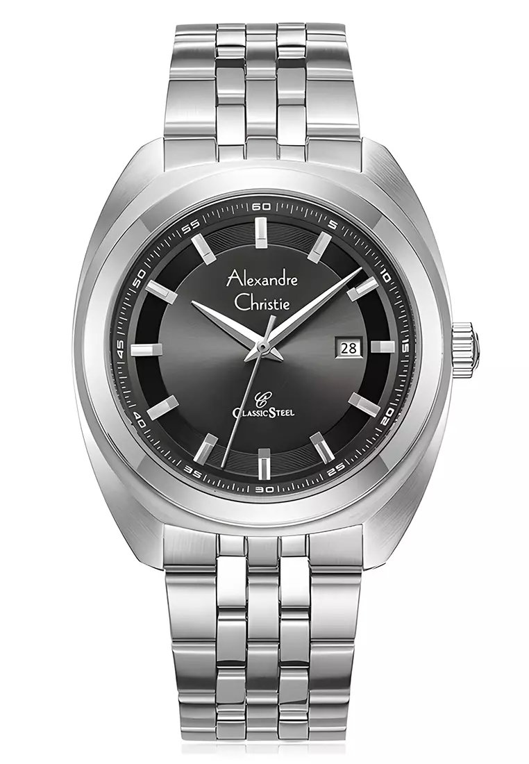Alexandre Christie Classic Steel - Jam Tangan Analog Pria - Black Dial - All Silver Stainless Steel - 8702MDBSSBA