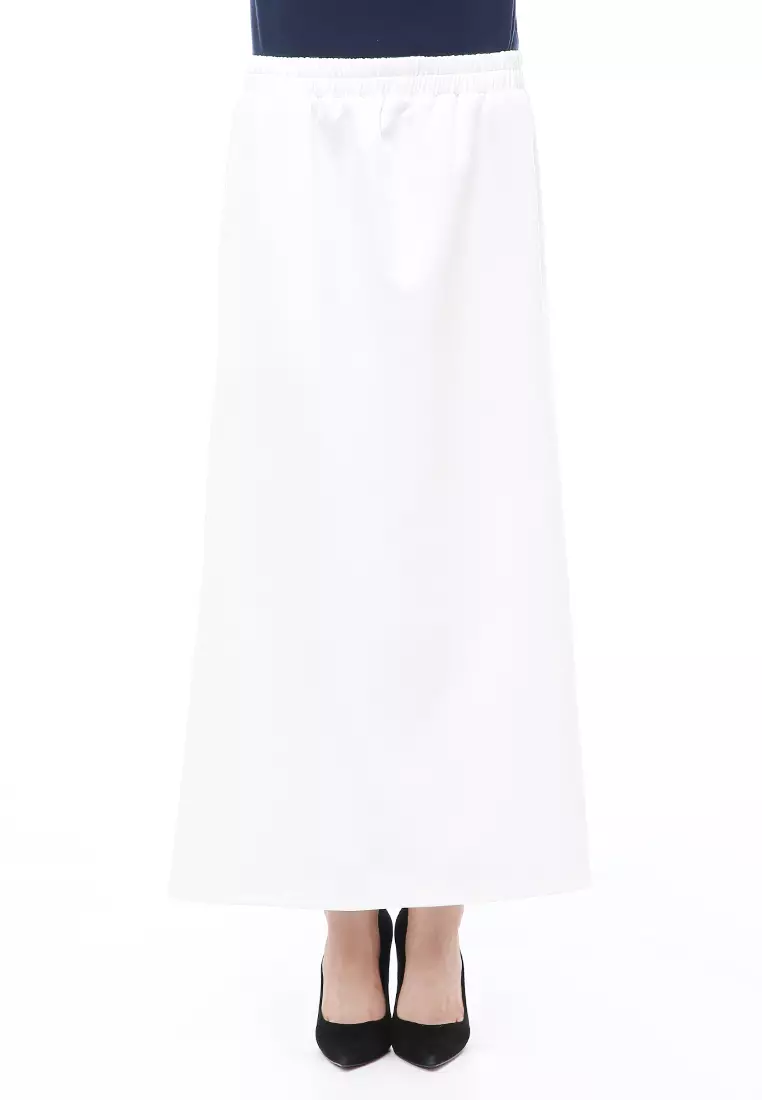 Rok Panjang Muslimah Polos Bawahan Wanita Regular Fit All Size - Putih