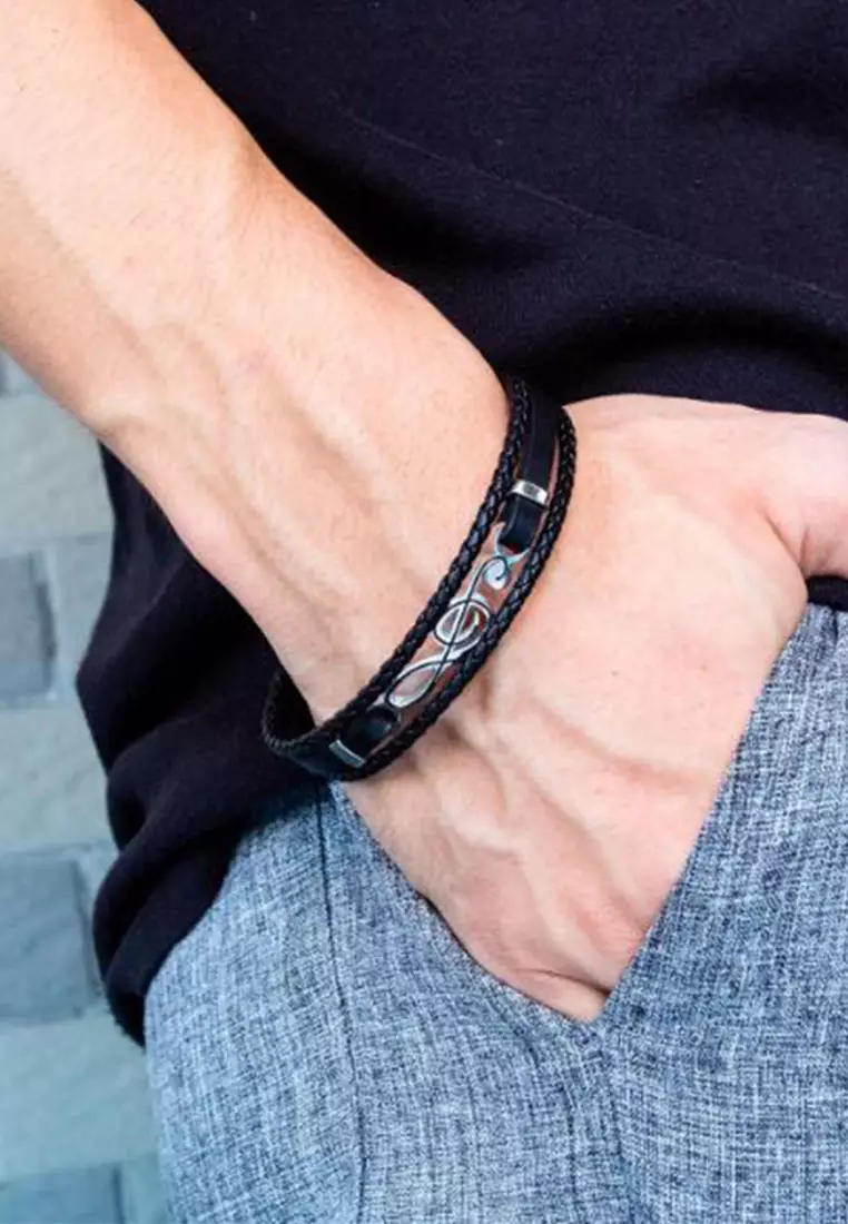 Men's leather band sales bracelet