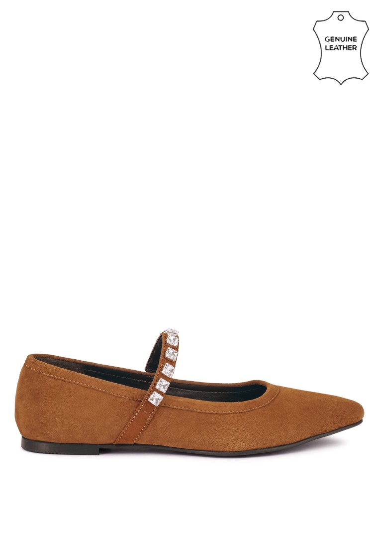 Tan Fine Suede MaryJane Ballet Blats