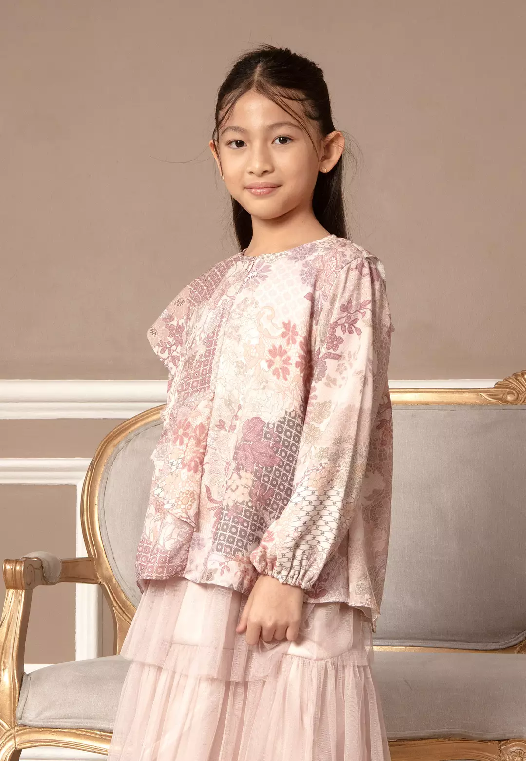 HijabChic Rosie Girl Top Peach - Baju Lebaran Motif Anak Perempuan