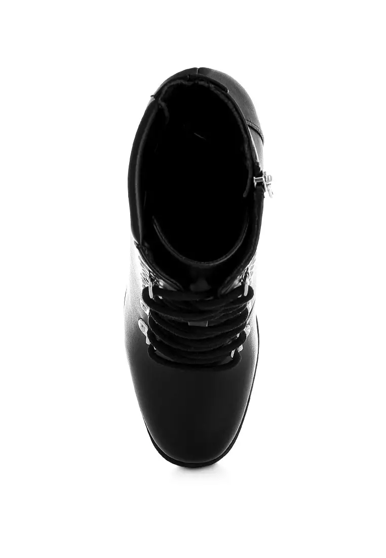 Black Lace Up Block Heel Boots