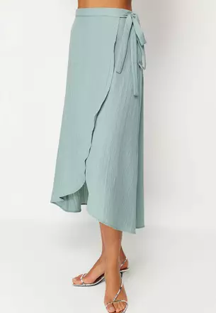★2024SS新作★WOOALONG★See-through long wrap skirt WEAIXIMIUNG Summer Women's Solid Color Chiffon Skirt Women's
