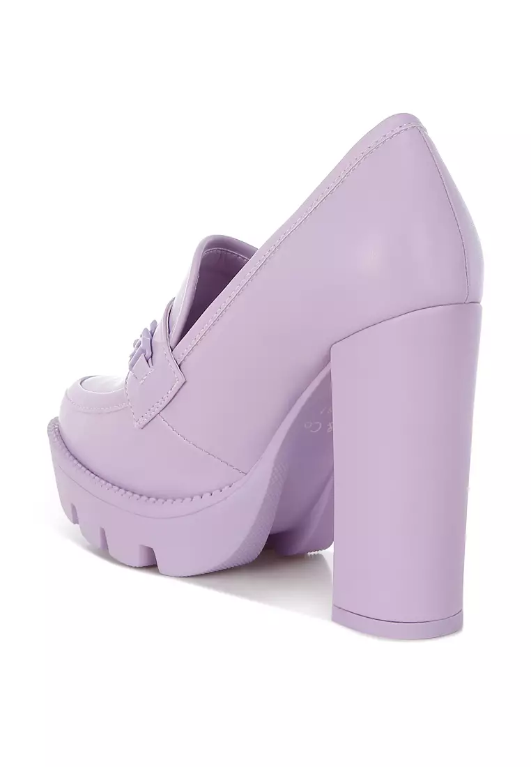 Sepatu Loafer Chunky Bertumit Rantai Warna Lilac