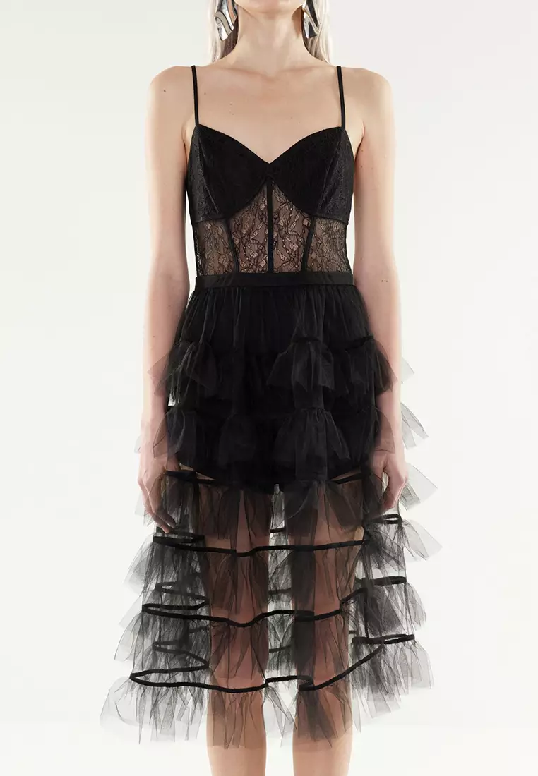 X Artificial Intelligence Black A-Line Woven Tulle Elegant Evening Prom Dress TPRSS24EL00239