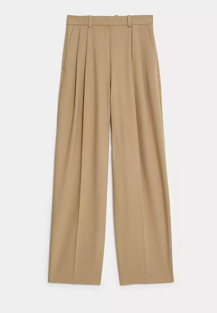 Pleat Front Relaxed Wide Leg Trousers
