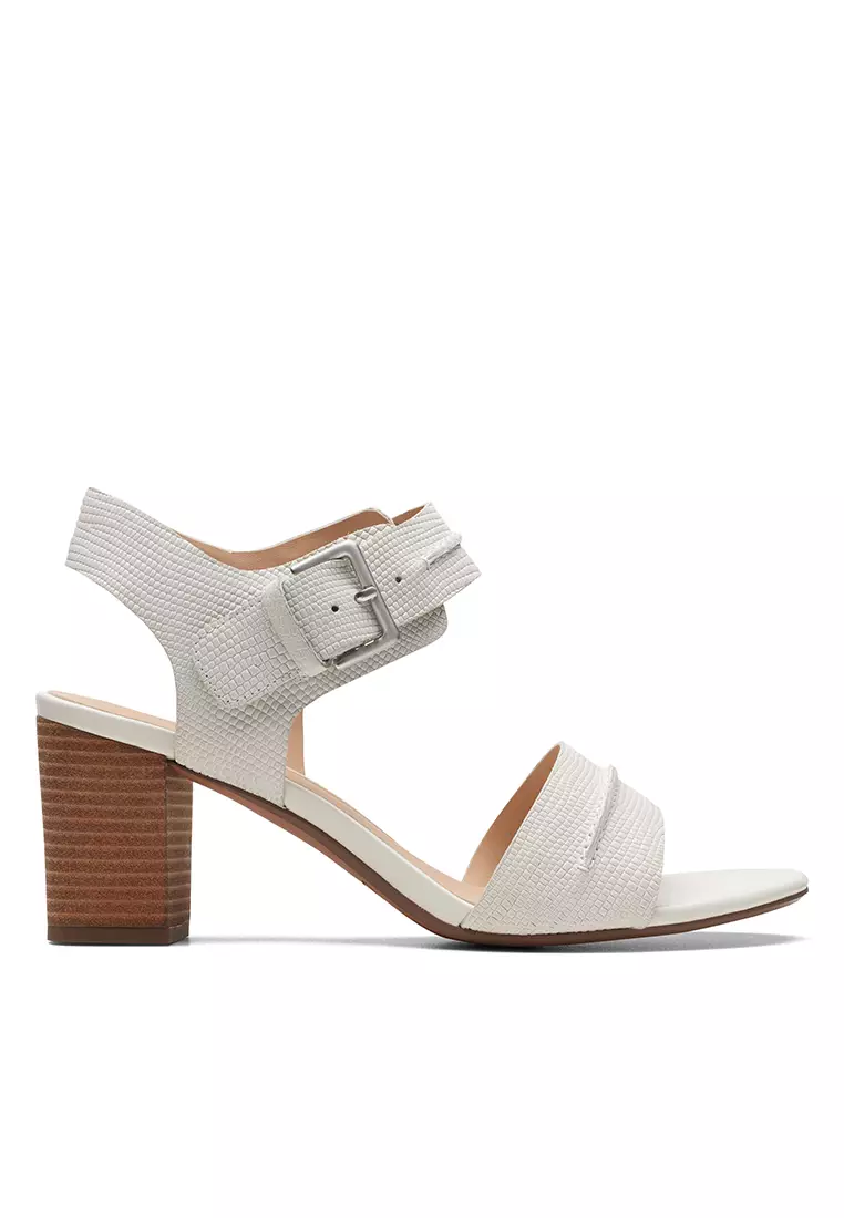 Discount on Clarks  shoes - SKU: Karsea Hi Seam Heeled Sandals Off White Combi