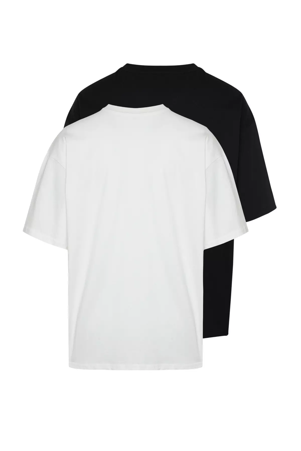 Unisex Black-Ecru Oversize 2-Pack Basic 100% Cotton T-Shirt Tmnss24Ts00038