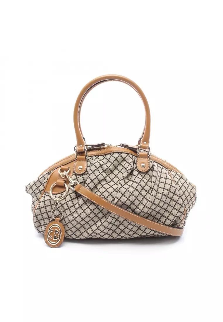 Gucci Pre-Loved Gucci Sukey 2WAY Handbag canvas leather beige Navy