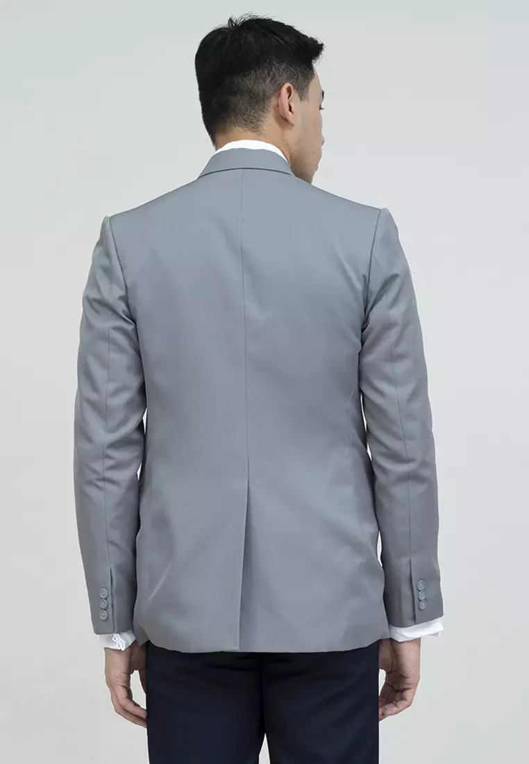 Jas formal dua kancing Blazer Abu muda Formal Pria Jas Nikah