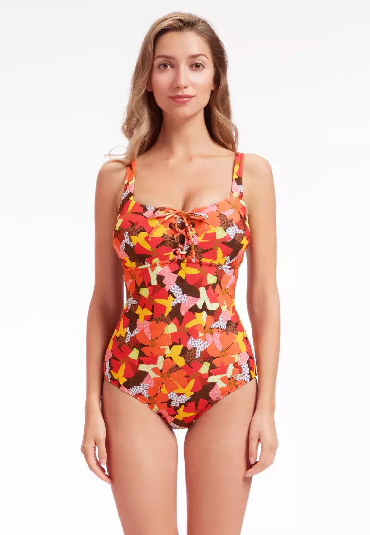 Red floral one deals piece swimsuit