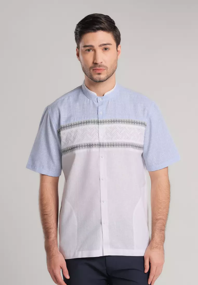 MOC Kemeja Koko Lengan Pendek Pria Baqi - Blue