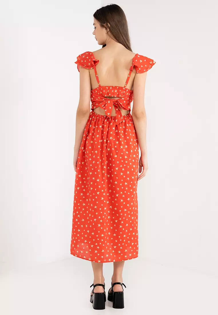 Red cotton midi dress top