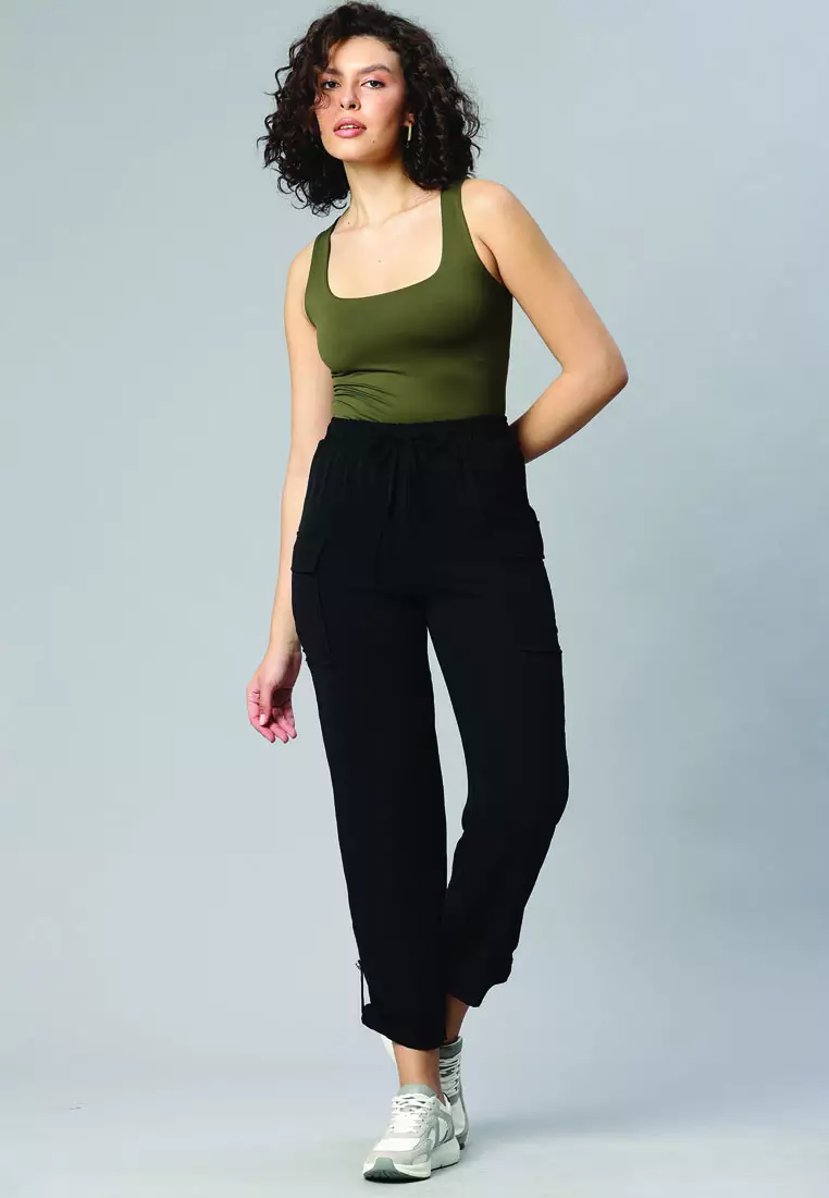 Black Drawstring Waistband Cargo Pants