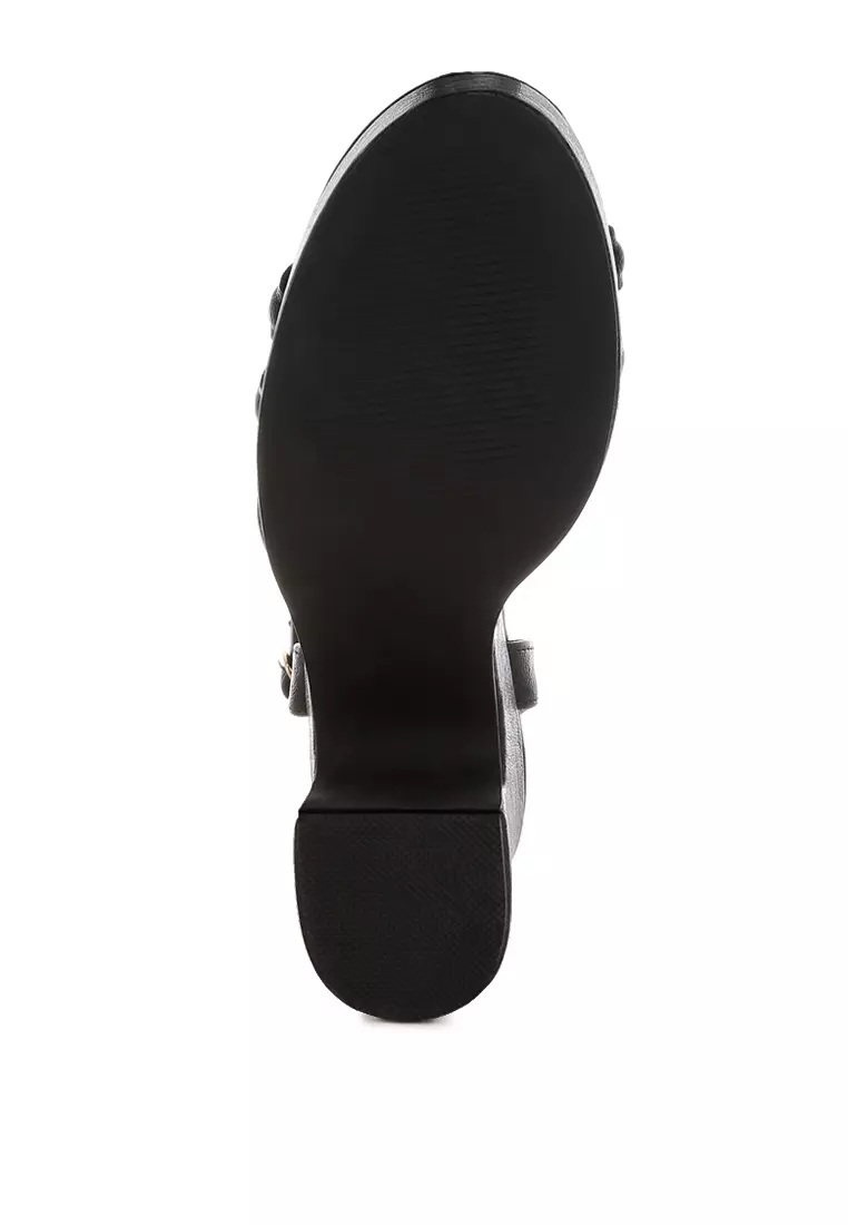 Sandal Platform Tinggi Bertali Warna Hitam