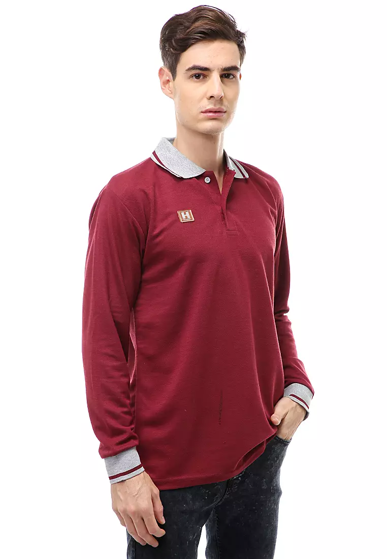 Jack Atasan Formal Pria T-Shirt Kaos Polo Polos Long Sleeve Material Cotton ORIGINAL - Maroon