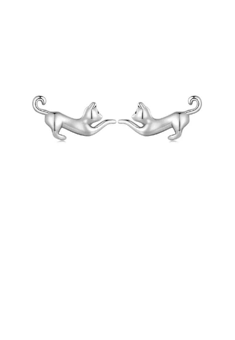 Buy Glamorousky 925 Sterling Silver Simple Cute Cat Stud Earrings