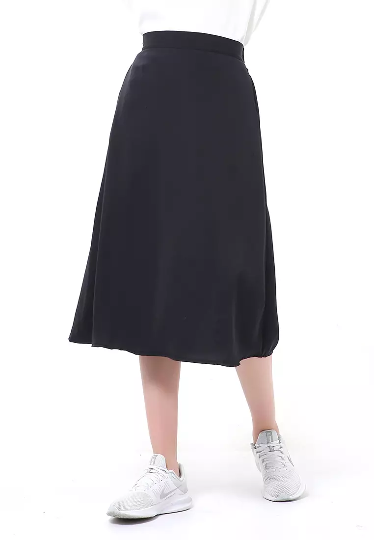 Trisha Rok Midi Wanita Model A-Line Simple Palin Motive Material Crepe ORIGINAL - Black