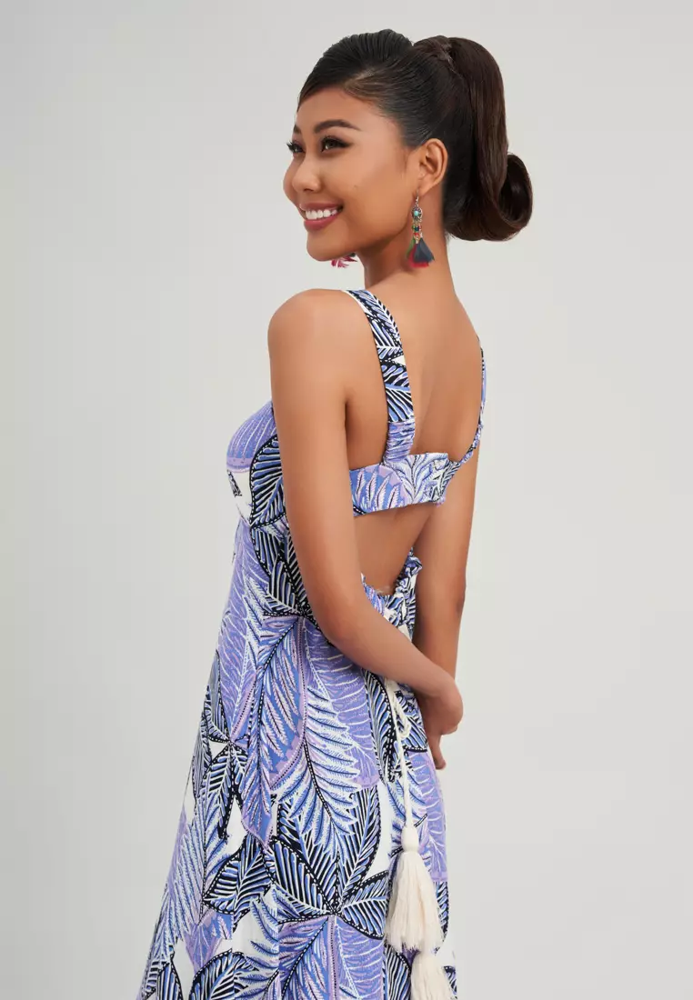 PURPLE TROPICAL LINEN DRESS