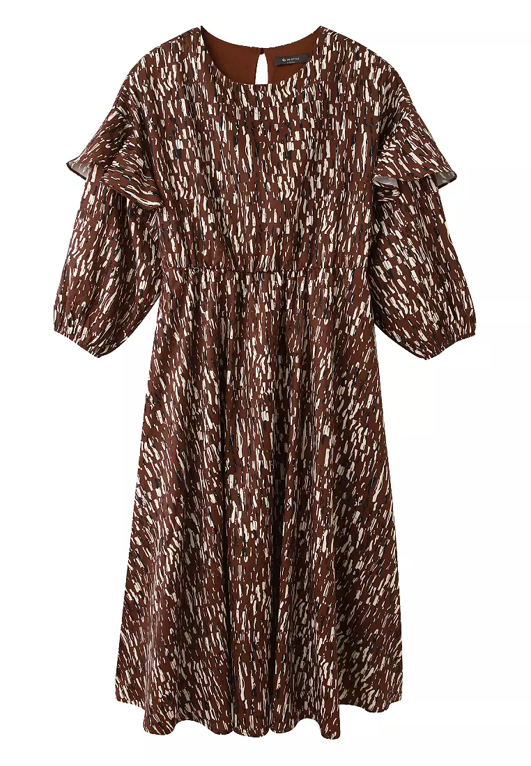Printed Ruffle Sleeve Maxi Dress [DA9962]