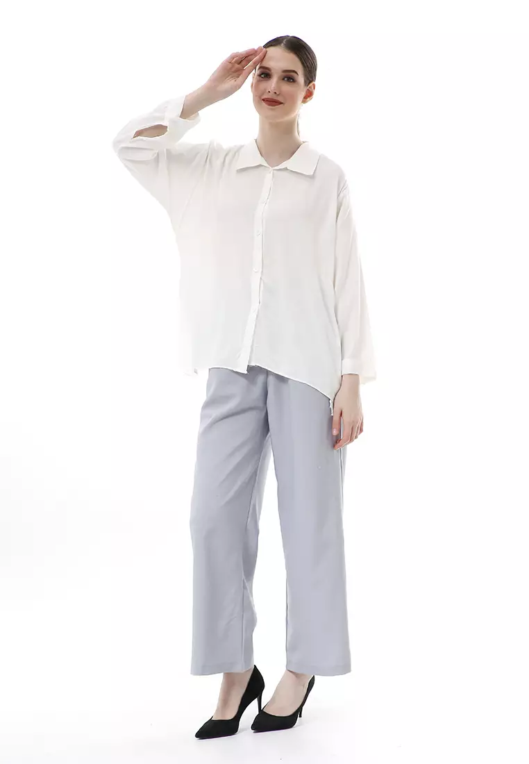 Ayudia Shirt Long Sleeve Atasan Wanita Premium Quality - Broken White