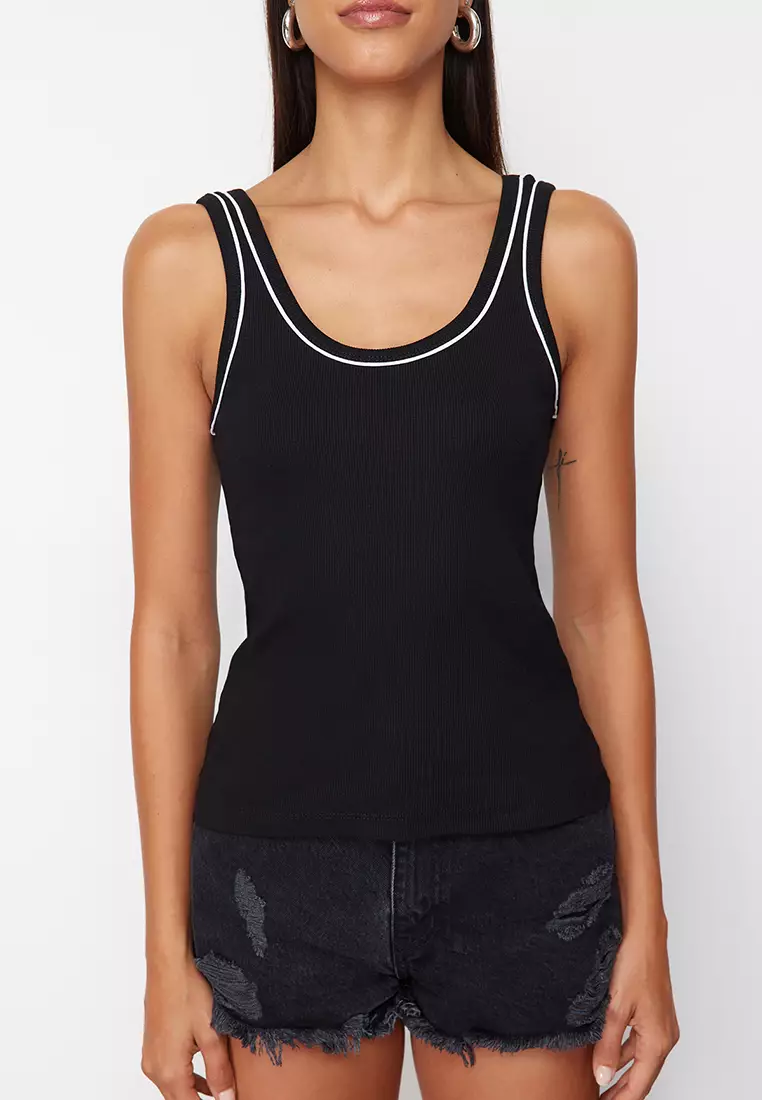 Contrast Piping Rib Tank Top