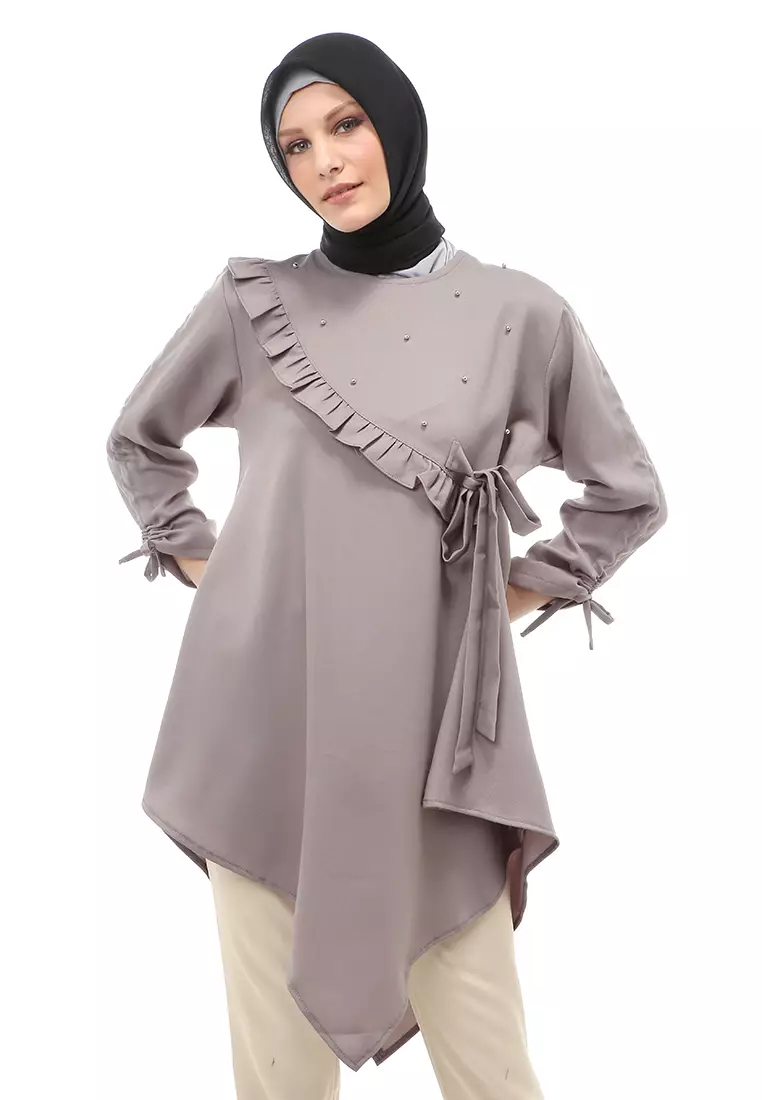 Ketrin Tunik Muslimah Atasan Wanita Polos Long Sleeve Regular Fit - Abu