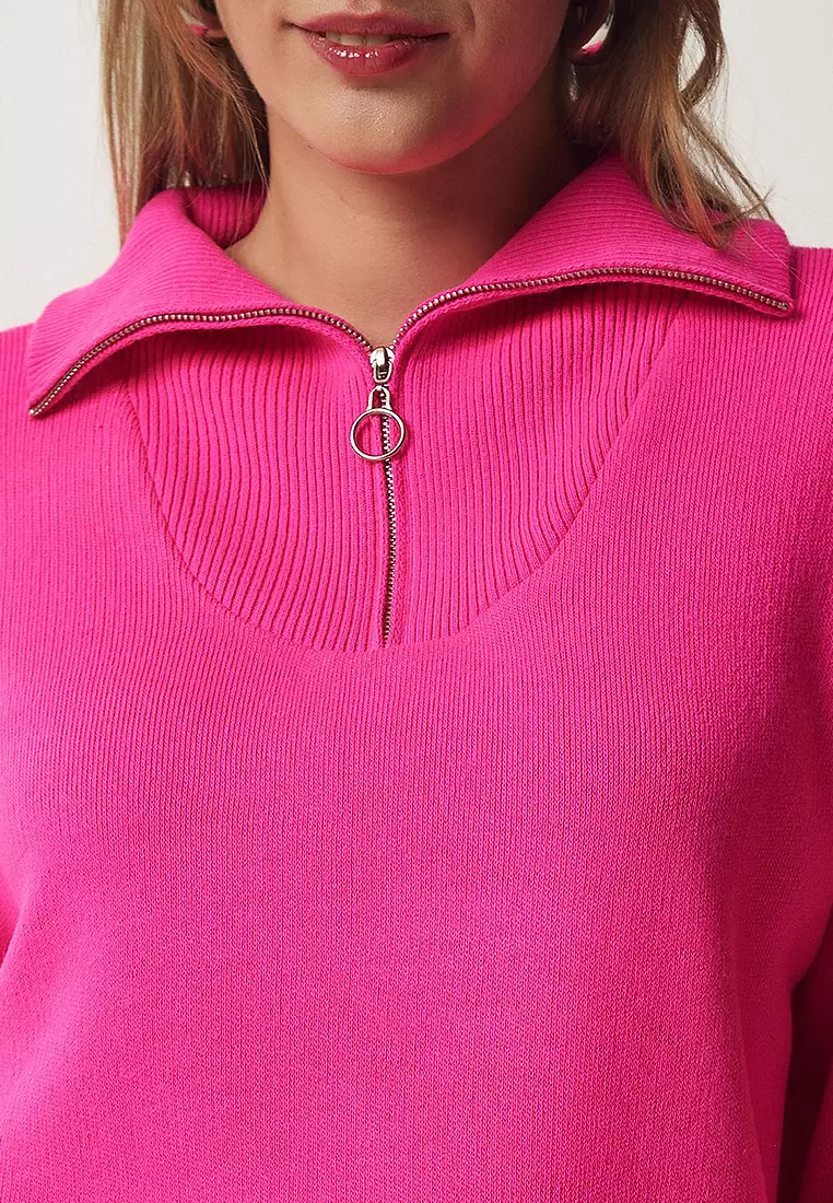 Zipper Collar Basic Knitwear Sweater